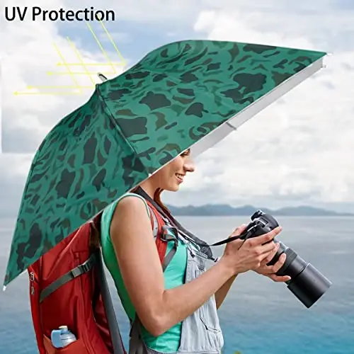 Bocampty Umbrella Hat, 37 inch Fishing Umbrella Hat Hands Free Foldable UV Protection Umbrella Cap Adjustable Headwear for Fishing Golf Camping Beach Gardening Sunshade Outdoor - 3