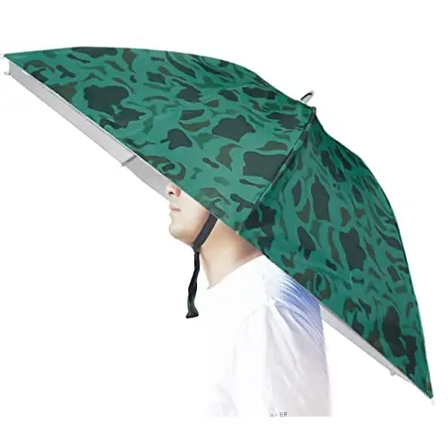 Bocampty Umbrella Hat, 37 inch Fishing Umbrella Hat Hands Free Foldable UV Protection Umbrella Cap Adjustable Headwear for Fishing Golf Camping Beach Gardening Sunshade Outdoor - 1