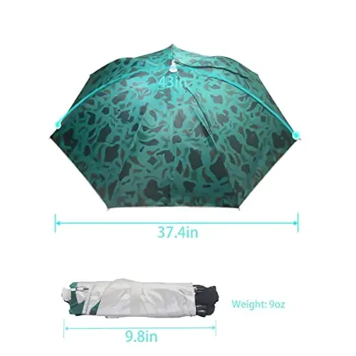 Bocampty Umbrella Hat, 37 inch Fishing Umbrella Hat Hands Free Foldable UV Protection Umbrella Cap Adjustable Headwear for Fishing Golf Camping Beach Gardening Sunshade Outdoor - 5
