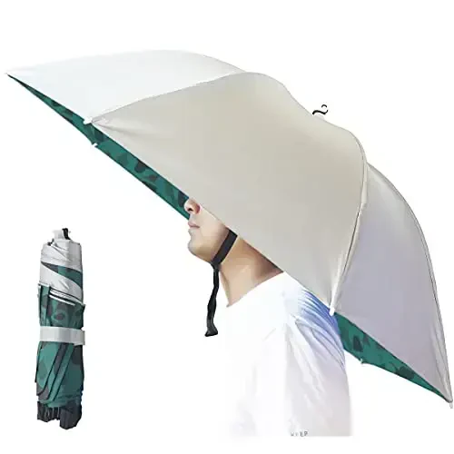 Bocampty Umbrella Hat, 37 inch Fishing Umbrella Hat Hands Free Foldable UV Protection Umbrella Cap Adjustable Headwear for Fishing Golf Camping Beach Gardening Sunshade Outdoor 