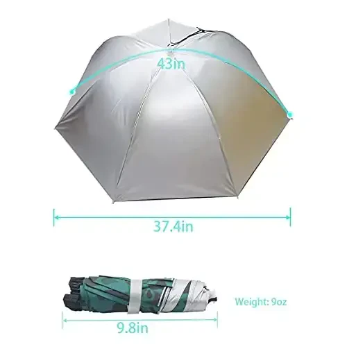 Bocampty Umbrella Hat, 37 inch Fishing Umbrella Hat Hands Free Foldable UV Protection Umbrella Cap Adjustable Headwear for Fishing Golf Camping Beach Gardening Sunshade Outdoor - 6