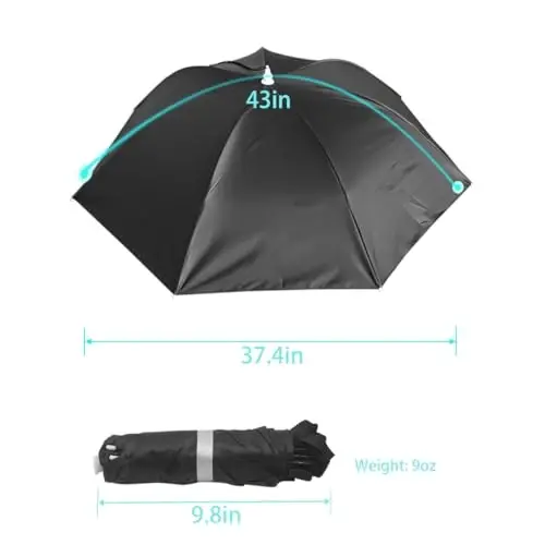 Bocampty Umbrella Hat, 37 inch Fishing Umbrella Hat Hands Free Foldable UV Protection Umbrella Cap Adjustable Headwear for Fishing Golf Camping Beach Gardening Sunshade Outdoor - 1