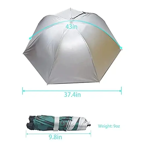 Bocampty Umbrella Hat, 37 inch Fishing Umbrella Hat Hands Free Foldable UV Protection Umbrella Cap Adjustable Headwear for Fishing Golf Camping Beach Gardening Sunshade Outdoor - 6