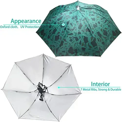 Bocampty Umbrella Hat, 37 inch Fishing Umbrella Hat Hands Free Foldable UV Protection Umbrella Cap Adjustable Headwear for Fishing Golf Camping Beach Gardening Sunshade Outdoor - 2