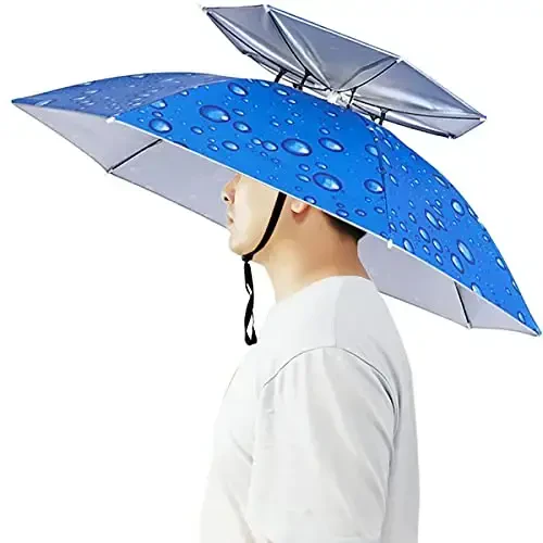 Bocampty Umbrella Hat, 37 inch Fishing Umbrella Hat Hands Free Foldable UV Protection Umbrella Cap Adjustable Headwear for Fishing Golf Camping Beach Gardening Sunshade Outdoor 