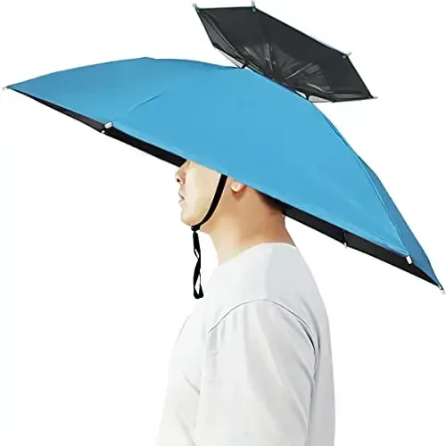 Bocampty Umbrella Hat, 37 inch Fishing Umbrella Hat Hands Free Foldable UV Protection Umbrella Cap Adjustable Headwear for Fishing Golf Camping Beach Gardening Sunshade Outdoor 