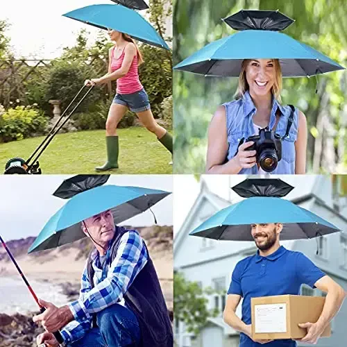 Bocampty Umbrella Hat, 37 inch Fishing Umbrella Hat Hands Free Foldable UV Protection Umbrella Cap Adjustable Headwear for Fishing Golf Camping Beach Gardening Sunshade Outdoor - 4