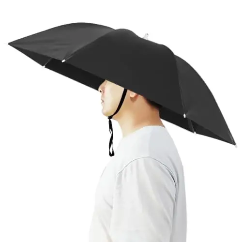 Bocampty Umbrella Hat, 37 inch Fishing Umbrella Hat Hands Free Foldable UV Protection Umbrella Cap Adjustable Headwear for Fishing Golf Camping Beach Gardening Sunshade Outdoor 