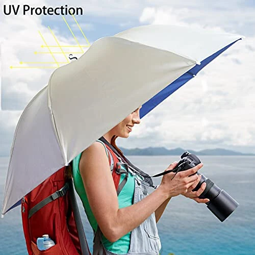 Bocampty Umbrella Hat, 37 inch Fishing Umbrella Hat Hands Free Foldable UV Protection Umbrella Cap Adjustable Headwear for Fishing Golf Camping Beach Gardening Sunshade Outdoor - 3