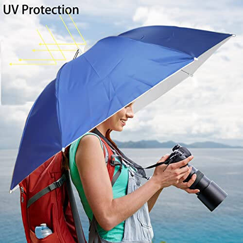 Bocampty Umbrella Hat, 37 inch Fishing Umbrella Hat Hands Free Foldable UV Protection Umbrella Cap Adjustable Headwear for Fishing Golf Camping Beach Gardening Sunshade Outdoor - 3