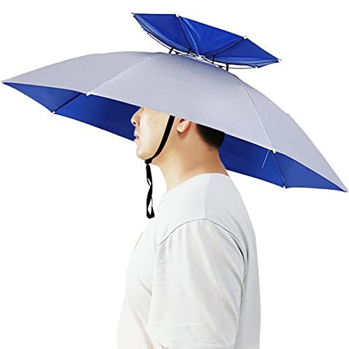 Bocampty Umbrella Hat, 37 inch Fishing Umbrella Hat Hands Free Foldable UV Protection Umbrella Cap Adjustable Headwear for Fishing Golf Camping Beach Gardening Sunshade Outdoor - 1