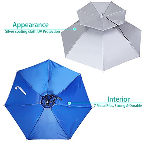 Bocampty Umbrella Hat, 37 inch Fishing Umbrella Hat Hands Free Foldable UV Protection Umbrella Cap Adjustable Headwear for Fishing Golf Camping Beach Gardening Sunshade Outdoor - 2