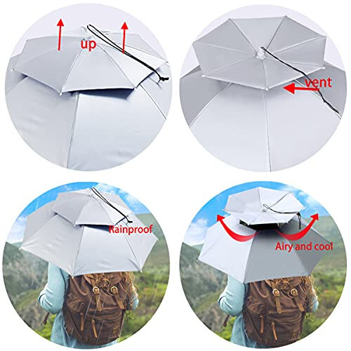 Bocampty Umbrella Hat, 37 inch Fishing Umbrella Hat Hands Free Foldable UV Protection Umbrella Cap Adjustable Headwear for Fishing Golf Camping Beach Gardening Sunshade Outdoor - 3