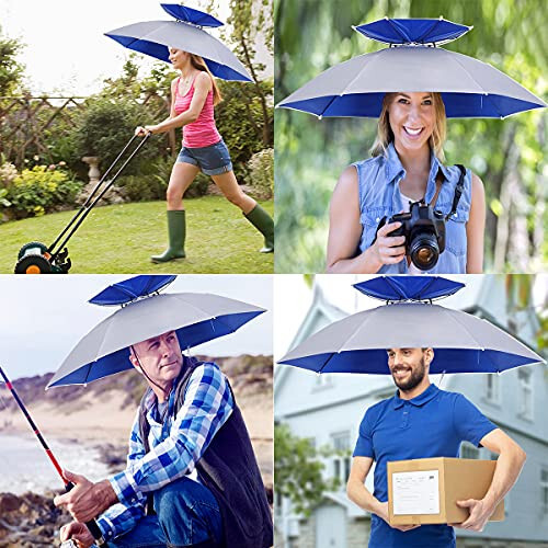 Bocampty Umbrella Hat, 37 inch Fishing Umbrella Hat Hands Free Foldable UV Protection Umbrella Cap Adjustable Headwear for Fishing Golf Camping Beach Gardening Sunshade Outdoor - 4