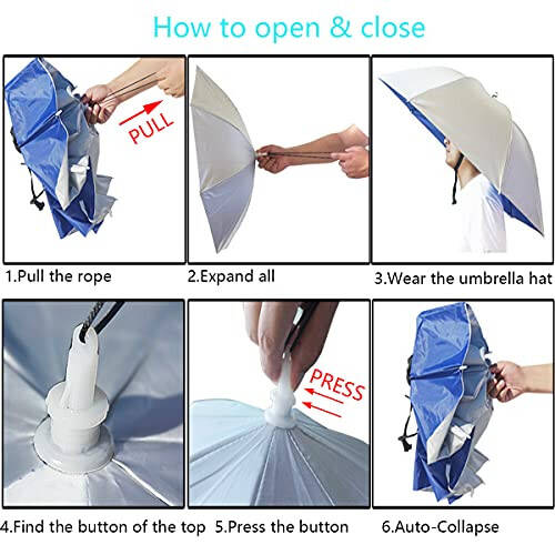 Bocampty Umbrella Hat, 37 inch Fishing Umbrella Hat Hands Free Foldable UV Protection Umbrella Cap Adjustable Headwear for Fishing Golf Camping Beach Gardening Sunshade Outdoor - 6