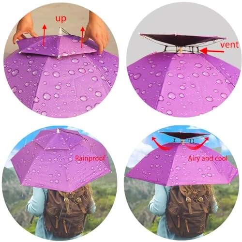 Bocampty Umbrella Hat, 37 inch Fishing Umbrella Hat Hands Free Foldable UV Protection Umbrella Cap Adjustable Headwear for Fishing Golf Camping Beach Gardening Sunshade Outdoor - 3