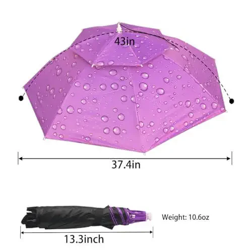 Bocampty Umbrella Hat, 37 inch Fishing Umbrella Hat Hands Free Foldable UV Protection Umbrella Cap Adjustable Headwear for Fishing Golf Camping Beach Gardening Sunshade Outdoor - 6