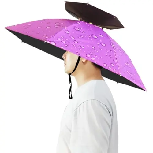 Bocampty Umbrella Hat, 37 inch Fishing Umbrella Hat Hands Free Foldable UV Protection Umbrella Cap Adjustable Headwear for Fishing Golf Camping Beach Gardening Sunshade Outdoor - BOCAMPTY