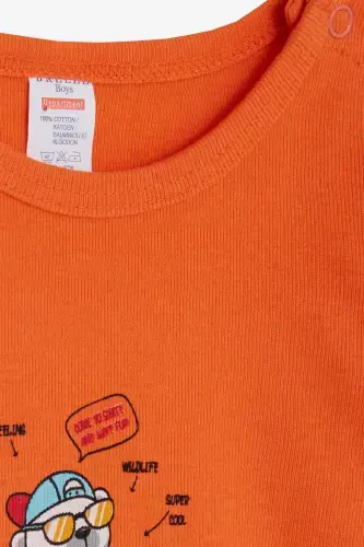 Боди для мальчика с кнопками, с принтом медвежонка в очках, 9 месяцев-3 года, оранжевый - 3