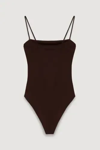 Боди на бретелях темно-коричневый-темно-коричневый - 3