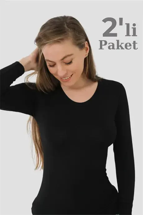 Боди с длинным рукавом Angelino Женское рибана черное 2-Pack - BÜYÜKBEDENIZ