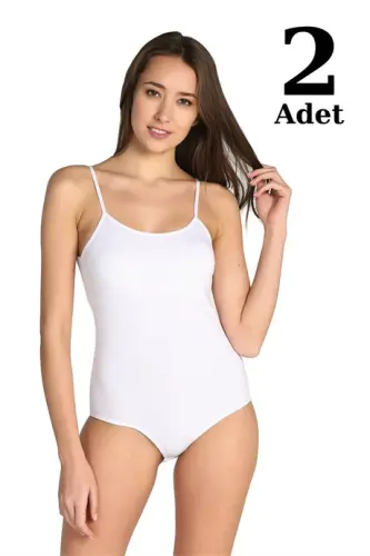 Боди с крючками и лямками из кружева Angelino Women's White Lycra, Упаковка из 2 штук - 1