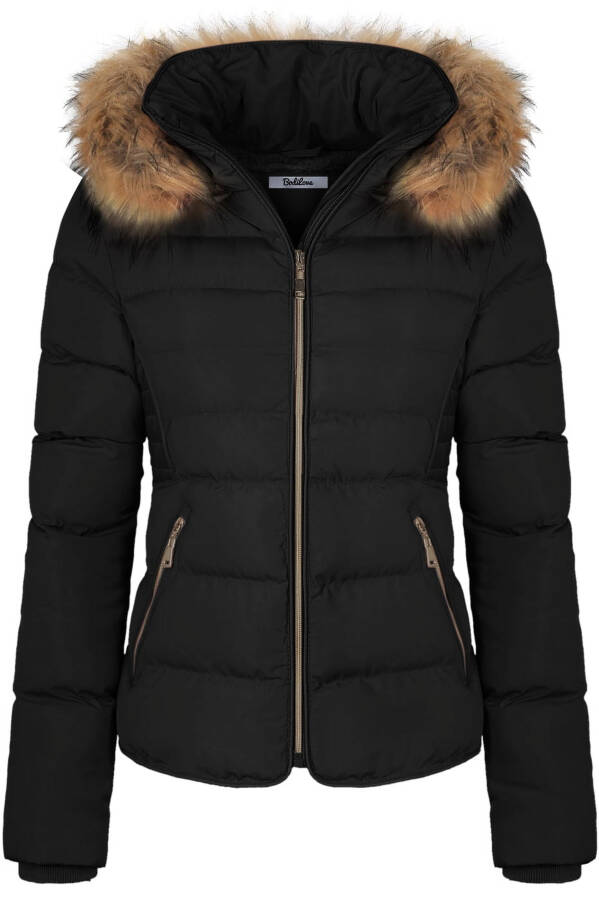BodiLover Women's Winter Quilted Puffer Short Coat Jacket Plus Size with Removable Faux Fur Hood and Zipper, Black, 3X - 3