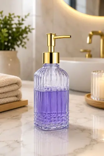 Bodrum Tekli Cam Sıvı Sabunluk ŞEFFAF || Modern Lüks Banyo Aksesuarı Dekoratif Sıvı Sabunluk Sabun Dispenseri Banyo & Mutfak İçin Tezgah Üstü Lavabo || GOLD POMPALI || Bulaşık Deterjanı El Sabunu - Bodrum Tekli Sıvı Sabunluk ŞEFFAF - 5