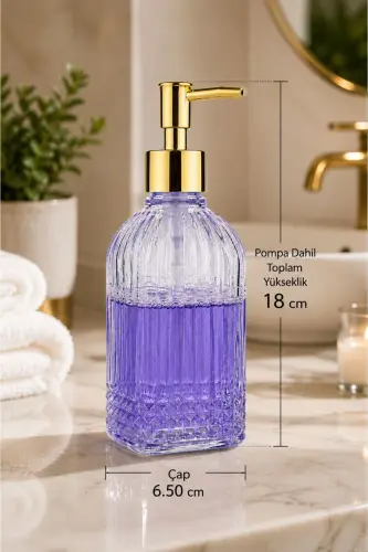 Bodrum Tekli Cam Sıvı Sabunluk ŞEFFAF || Modern Lüks Banyo Aksesuarı Dekoratif Sıvı Sabunluk Sabun Dispenseri Banyo & Mutfak İçin Tezgah Üstü Lavabo || GOLD POMPALI || Bulaşık Deterjanı El Sabunu - Bodrum Tekli Sıvı Sabunluk ŞEFFAF - 4