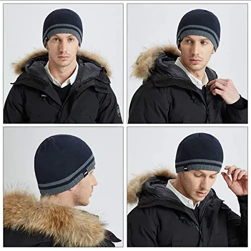 Bodvera Mens Winter Beanie Hat Warm Knit Cuffed Plain Toboggan Ski Skull Cap (3 Patterns) - 4