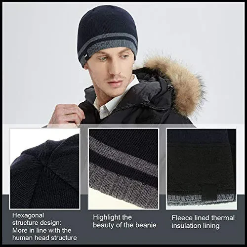 Bodvera Mens Winter Beanie Hat Warm Knit Cuffed Plain Toboggan Ski Skull Cap (3 Patterns) - 5