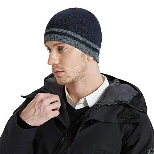 Bodvera Mens Winter Beanie Hat Warm Knit Cuffed Plain Toboggan Ski Skull Cap (3 Patterns) - 6