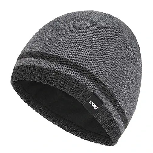 Bodvera Mens Winter Beanie Hat Warm Knit Cuffed Plain Toboggan Ski Skull Cap (3 Patterns) - 1