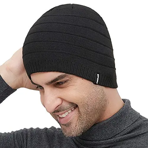Bodvera Mens Winter Beanie Hat Warm Knit Cuffed Plain Toboggan Ski Skull Cap (3 Patterns) - 2
