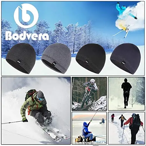 Bodvera Mens Winter Beanie Hat Warm Knit Cuffed Plain Toboggan Ski Skull Cap (3 Patterns) - 7