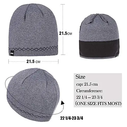 Bodvera Mens Winter Beanie Hat Warm Knit Cuffed Plain Toboggan Ski Skull Cap (3 Patterns) - 5