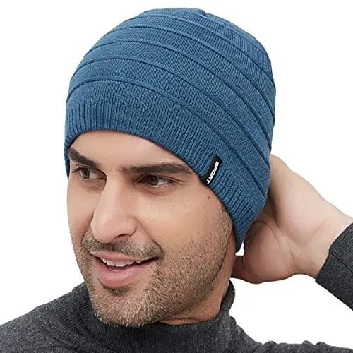 Bodvera Mens Winter Beanie Hat Warm Knit Cuffed Plain Toboggan Ski Skull Cap (3 Patterns) - BODVERA (1)