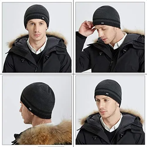 Bodvera Mens Winter Beanie Hat Warm Knit Cuffed Plain Toboggan Ski Skull Cap (3 Patterns) - 4
