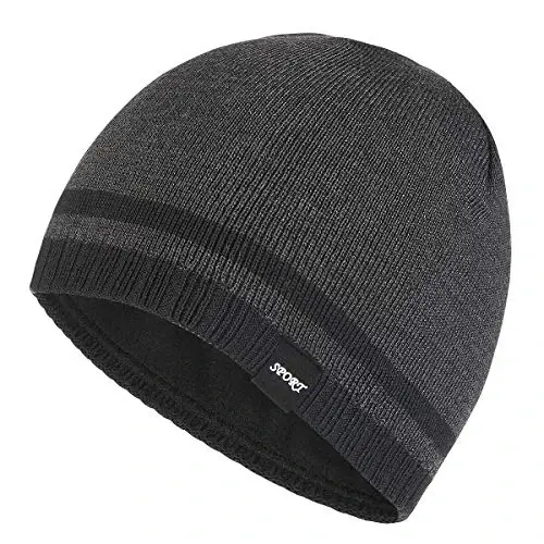 Bodvera Mens Winter Beanie Hat Warm Knit Cuffed Plain Toboggan Ski Skull Cap (3 Patterns) - 1