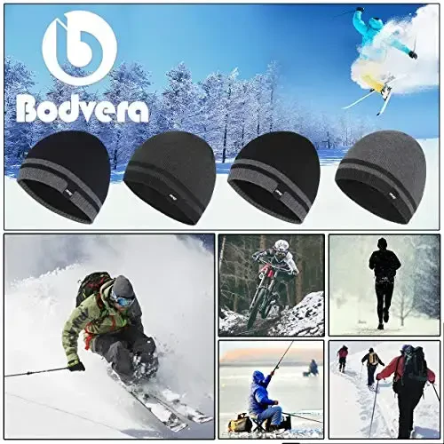 Bodvera Mens Qishki Beanie Shapka Issiq Trikotaj Manjetli Oddiy Toboggan Chang'i череп Qopqoq (3 naqsh) - 7