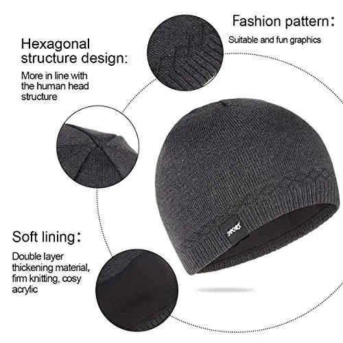 Bodvera Mens Qishki Shapka Iliq Trikotajli Manjetli Oddiy Toboggan Chang'i Bosh Suyagi Qalpog'i (3 naqsh) - 4