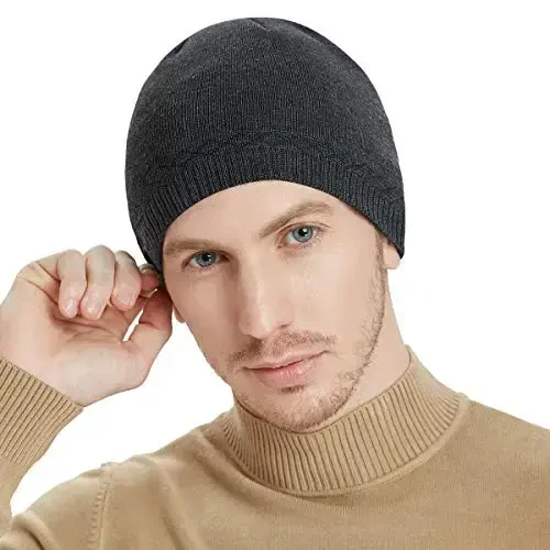 Bodvera Mens Qishki Shapka Iliq Trikotajli Manjetli Oddiy Toboggan Chang'i Bosh Suyagi Qalpog'i (3 naqsh) - BODVERA (1)