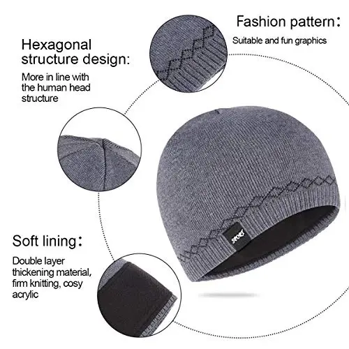 Bodvera Mens Qishki Shapka Issiq Trikotaj Manjetli Oddiy Toboggan Chang'i Bosh Suyagi Shapka (3 naqsh) - 4
