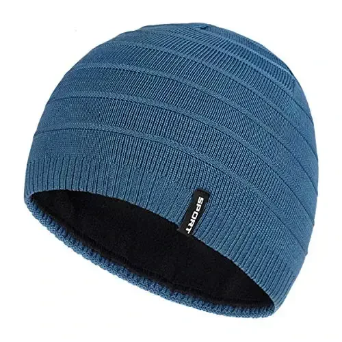 Bodvera Mens Qishki shapka issiq trikotajli manjetli tekis toboggan chang'i bosh suyagi qalpog'i (3 naqsh) 