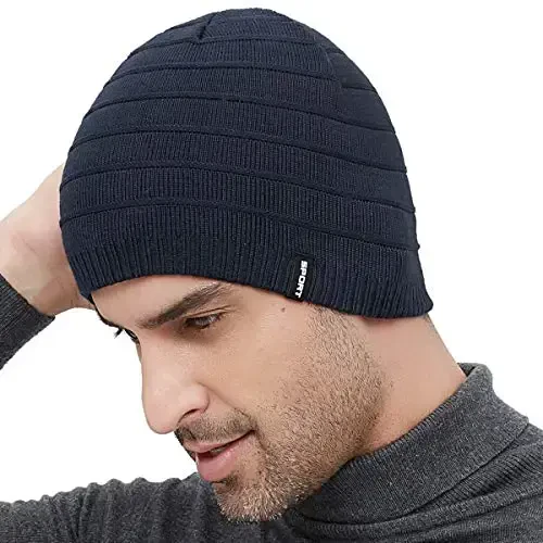 Bodvera Mens Qishki Triko Shapka Issiq Trikotaj Manshetli Tekis Toboggan Chang'i Bosh Suyagi Shapka (3 naqsh) - BODVERA (1)