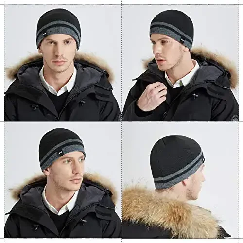 Bodvera Mens Winter Beanie Hat Warm Knit Cuffed Plain Toboggan Ski Skull Cap (3 Patterns) - 4