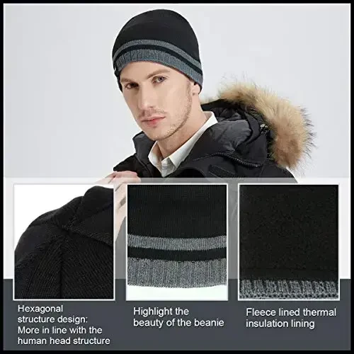 Bodvera Mens Winter Beanie Hat Warm Knit Cuffed Plain Toboggan Ski Skull Cap (3 Patterns) - 5