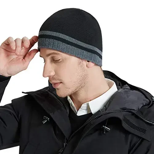 Bodvera Mens Winter Beanie Hat Warm Knit Cuffed Plain Toboggan Ski Skull Cap (3 Patterns) - 6