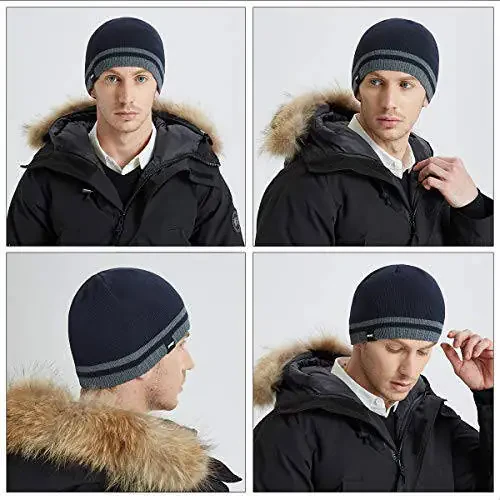 Bodvera Mens Winter Beanie Hat Warm Knit Cuffed Plain Toboggan Ski Skull Cap (3 Patterns) - 4