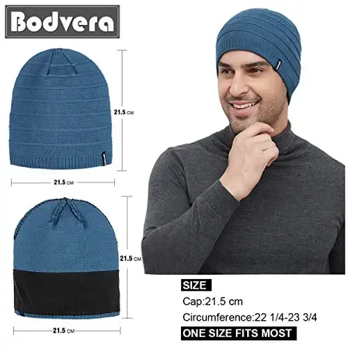 Bodvera Mens Winter Beanie Hat Warm Knit Cuffed Plain Toboggan Ski Skull Cap (3 Patterns) - 5
